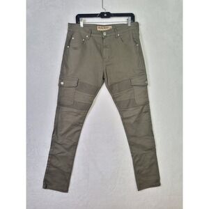 Denim & Rivets Y2K Olive Green Moto Cargo Pants Streetwear Slim Fit Size 36x31